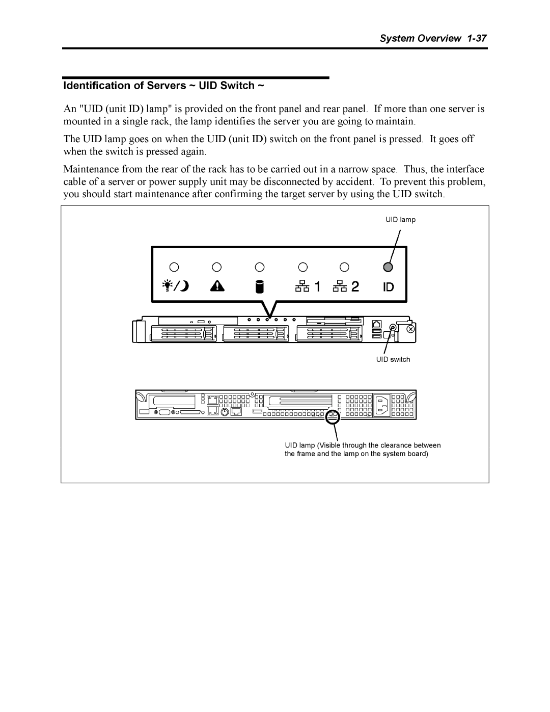 NEC 5800 manual Identification of Servers ~ UID Switch ~ 