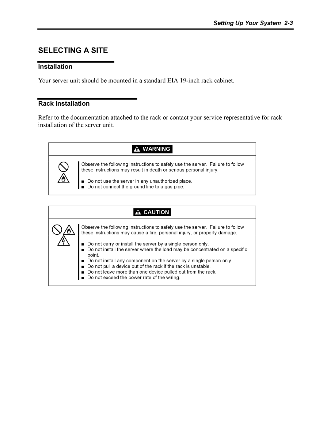 NEC 5800 manual Selecting a Site, Rack Installation 