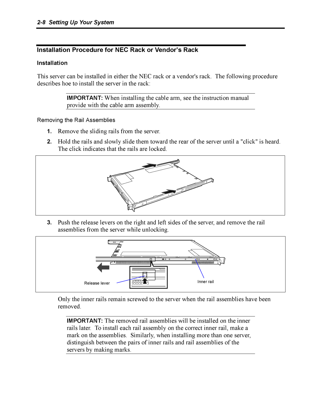 NEC 5800 manual Installation Procedure for NEC Rack or Vendor’s Rack 