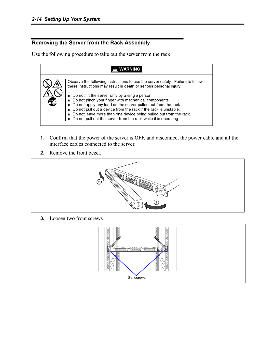 NEC 5800 manual Removing the Server from the Rack Assembly 