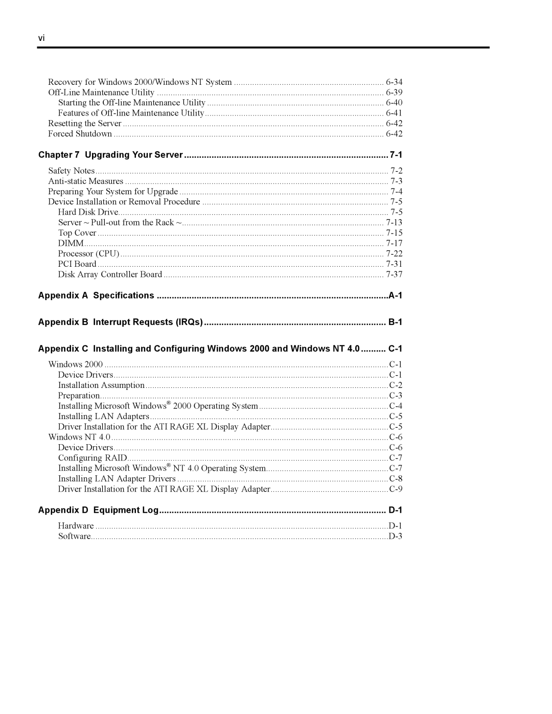 NEC 5800 manual Upgrading Your Server, Appendix D Equipment Log 