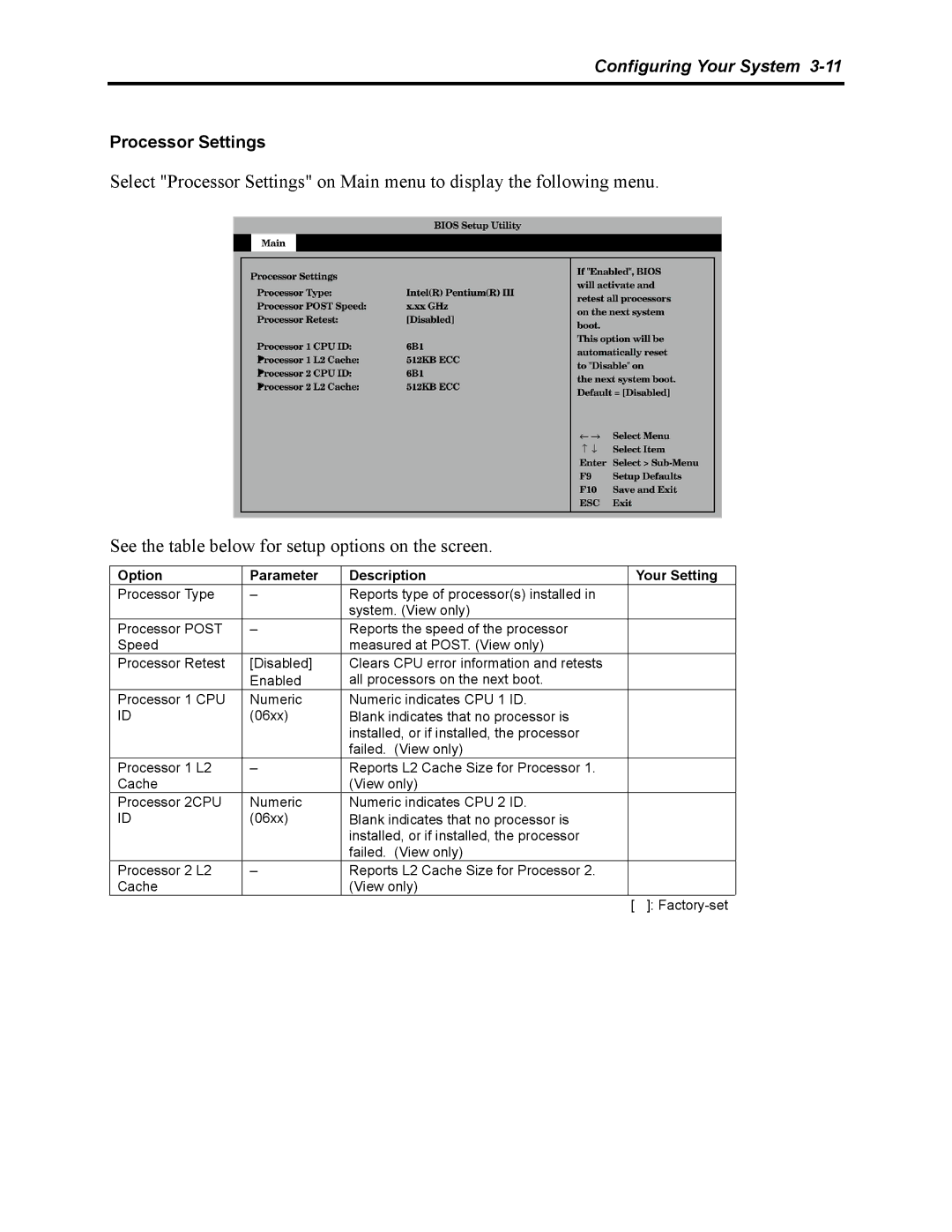 NEC 5800 manual Processor Settings 