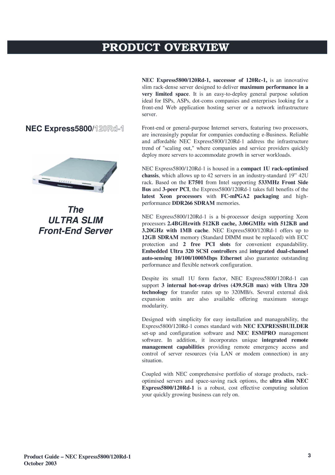 NEC 5800 manual Product Overview, Ultra Slim 