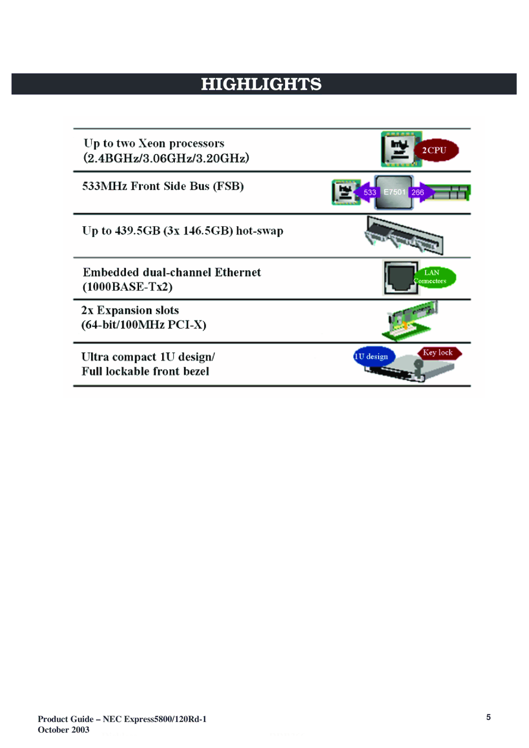 NEC 5800 manual Highlights 