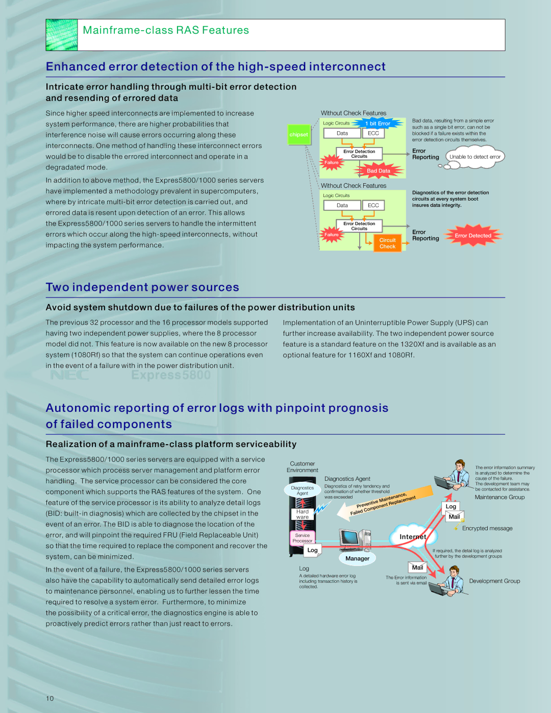 NEC 5800/1000 manual Enhanced error detection of the high-speed interconnect, Two independent power sources, Internet 