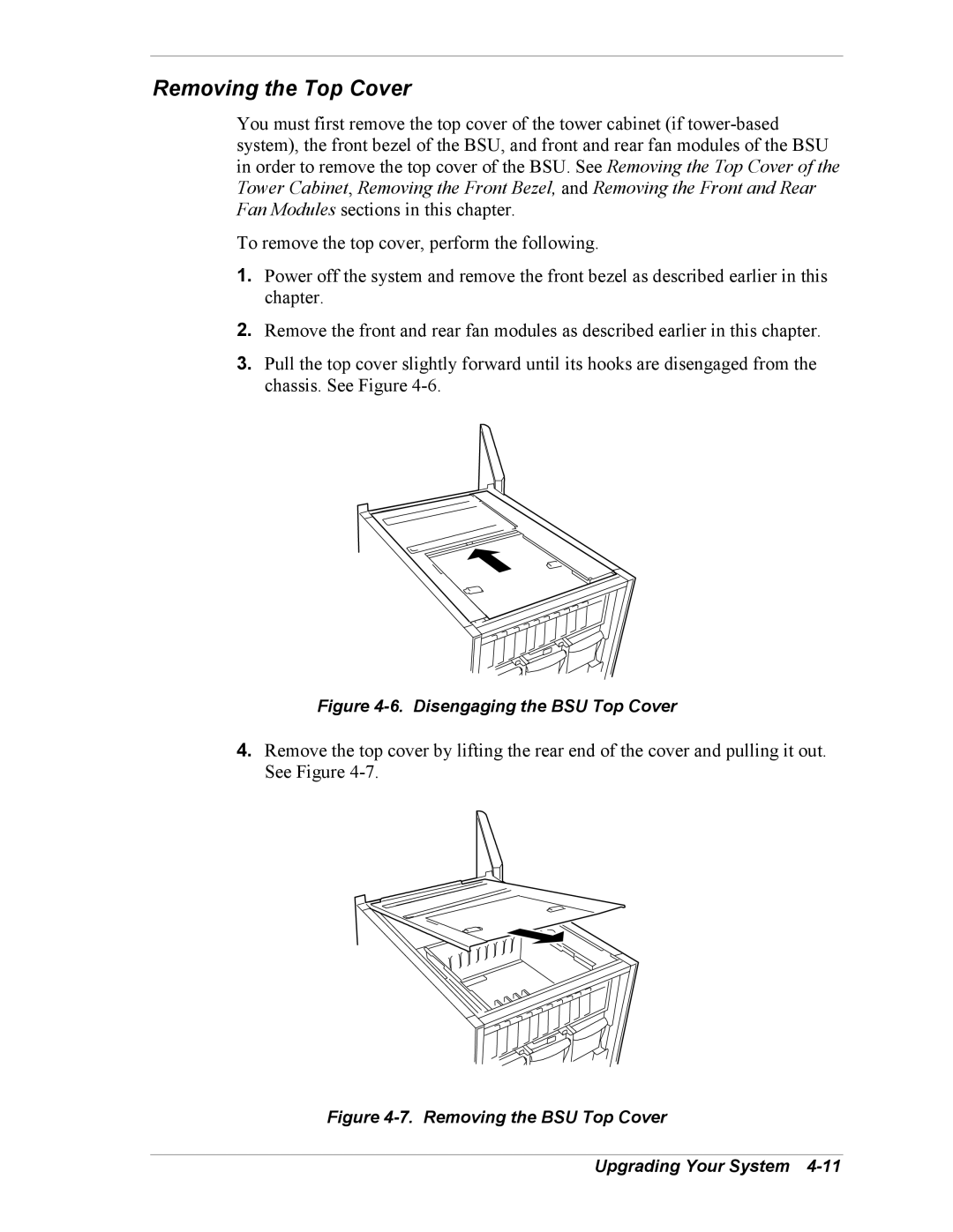 NEC 5800/180Ra-7 manual Removing the Top Cover, Disengaging the BSU Top Cover 