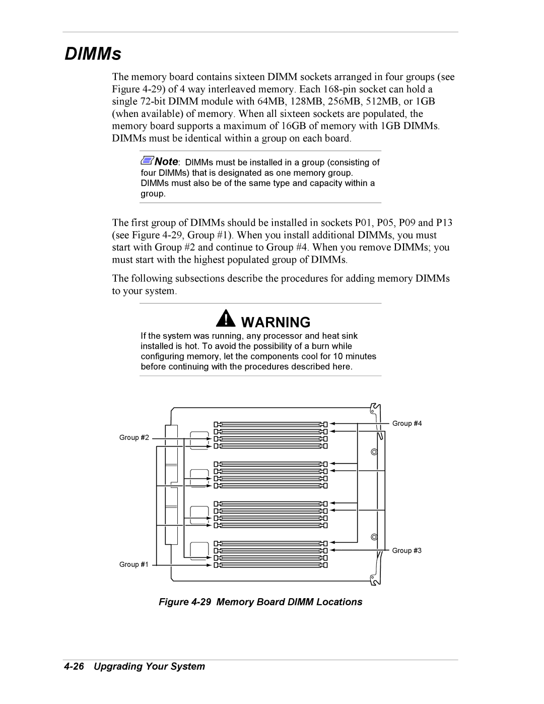 NEC 5800/180Ra-7 manual DIMMs, Memory Board Dimm Locations Upgrading Your System 