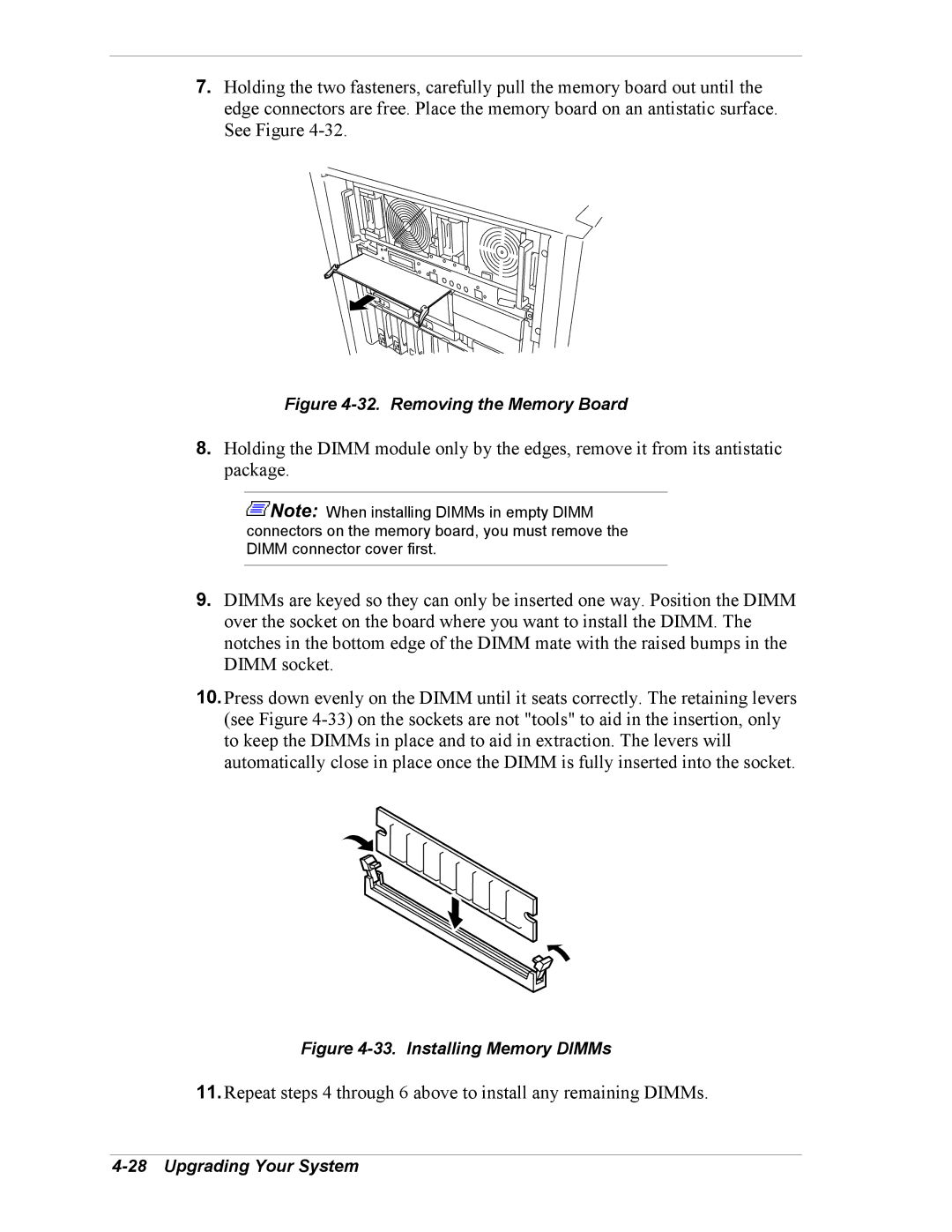 NEC 5800/180Ra-7 manual Removing the Memory Board 