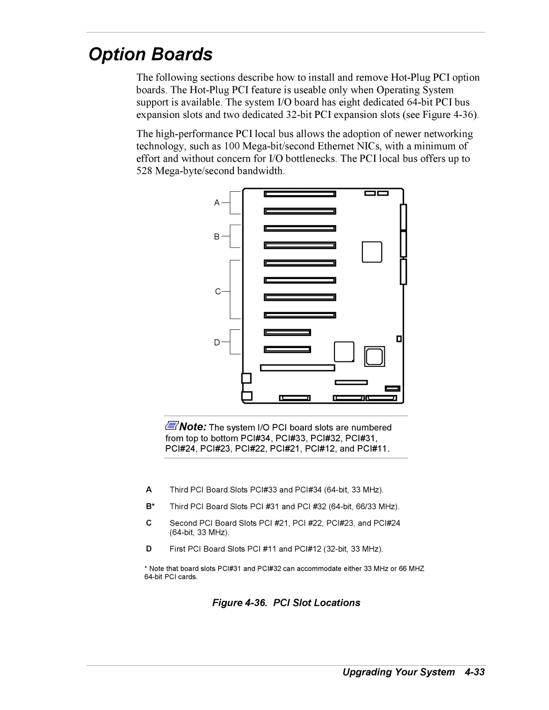 NEC 5800/180Ra-7 manual Option Boards, PCI Slot Locations Upgrading Your System 