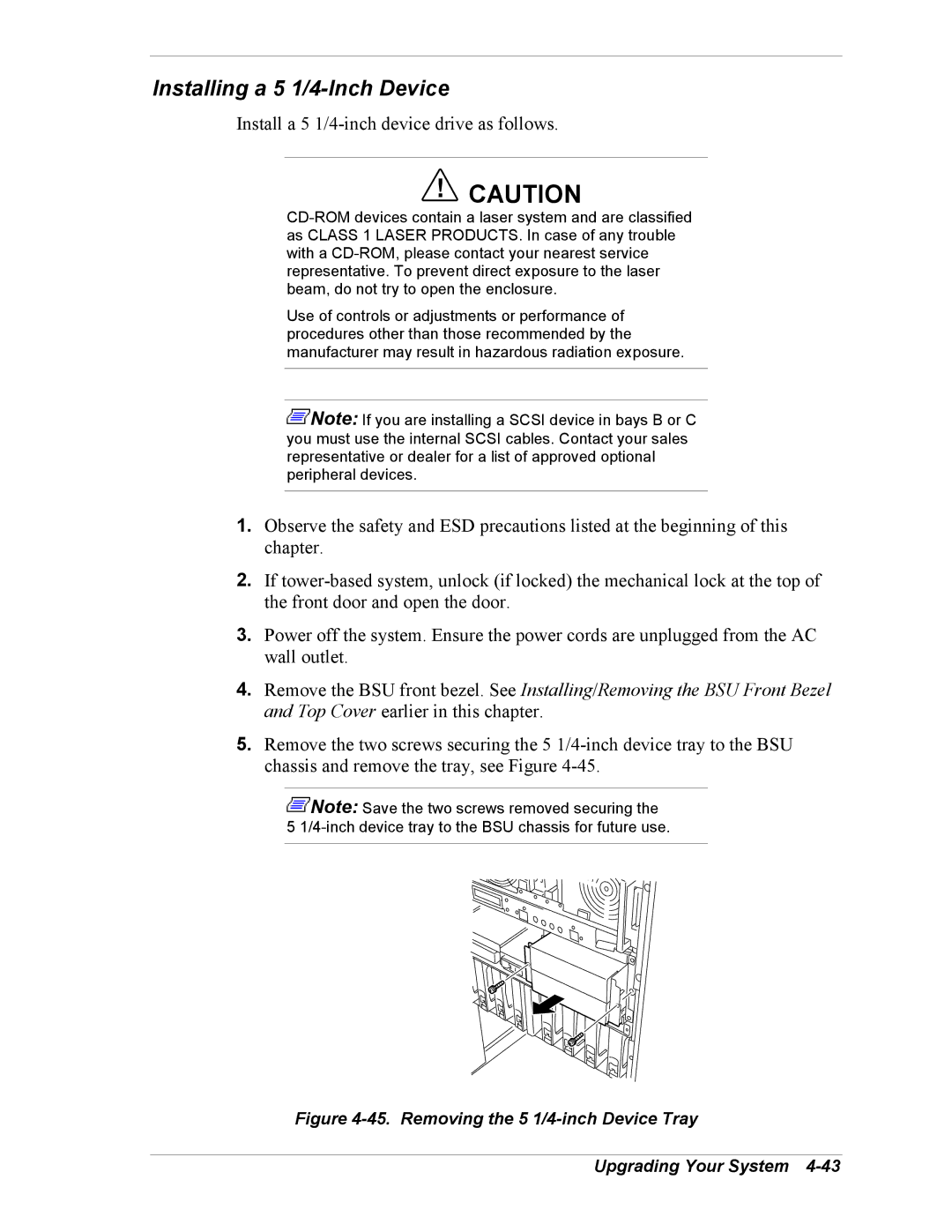 NEC 5800/180Ra-7 manual Installing a 5 1/4-Inch Device, Install a 5 1/4-inch device drive as follows 