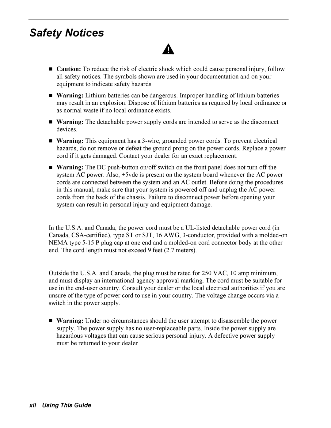 NEC 5800/180Ra-7 manual Safety Notices, Xii Using This Guide 