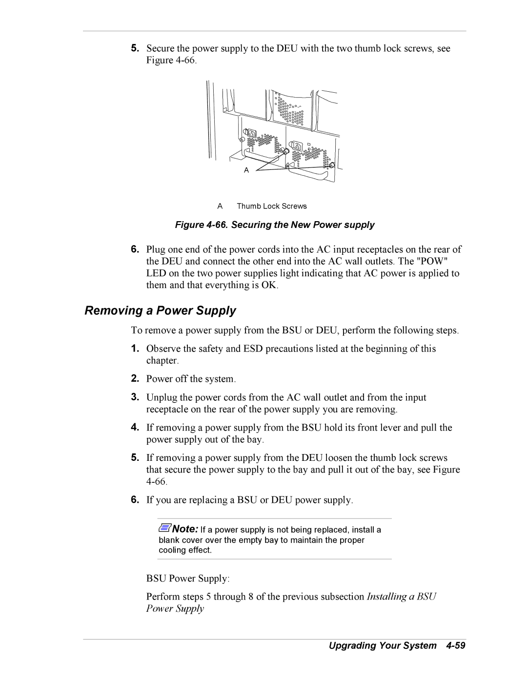 NEC 5800/180Ra-7 manual Removing a Power Supply, Securing the New Power supply 