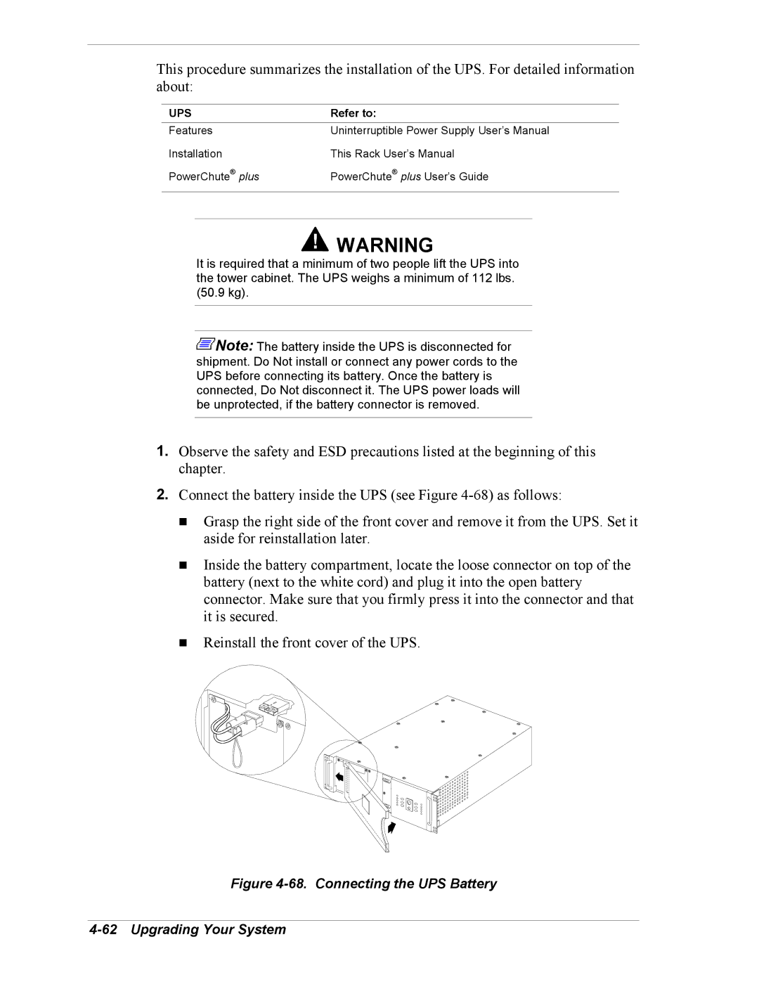 NEC 5800/180Ra-7 manual Connecting the UPS Battery Upgrading Your System, Refer to 