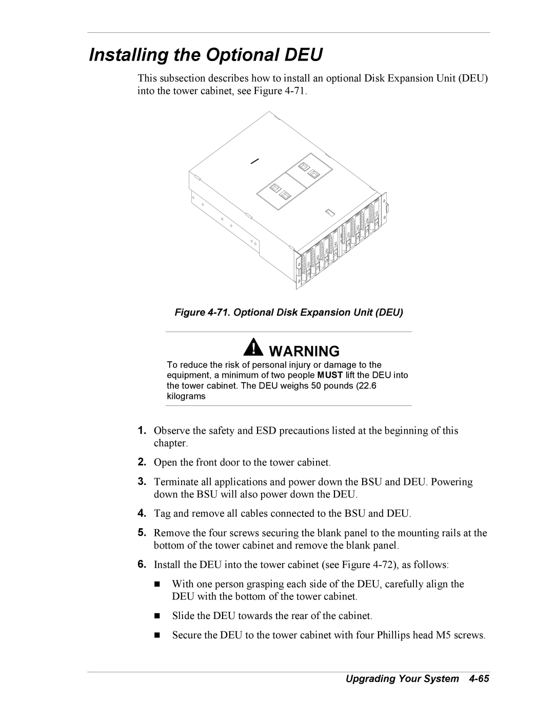 NEC 5800/180Ra-7 manual Installing the Optional DEU, Optional Disk Expansion Unit DEU 