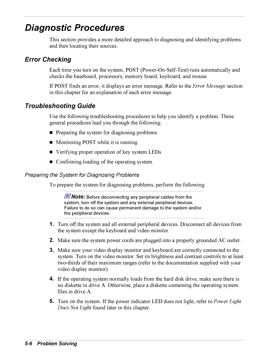 NEC 5800/180Ra-7 manual Diagnostic Procedures, Error Checking, Troubleshooting Guide 