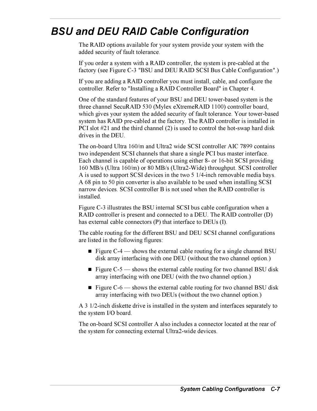 NEC 5800/180Ra-7 manual BSU and DEU RAID Cable Configuration, System Cabling Configurations C-7 