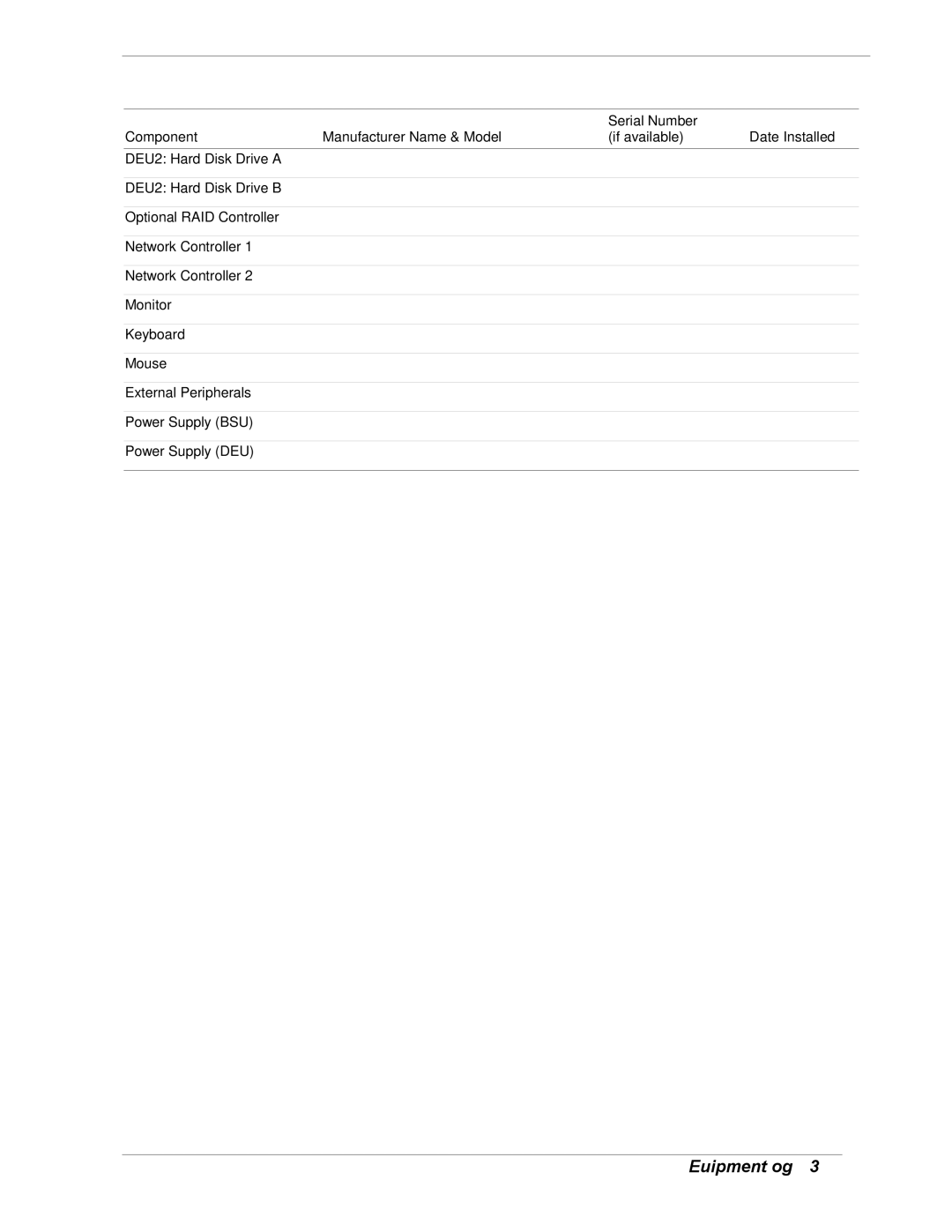 NEC 5800/180Ra-7 manual Equipment Log 