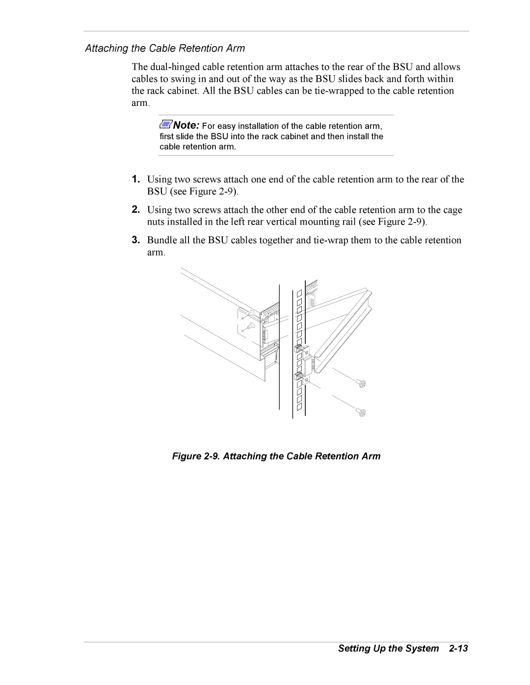 NEC 5800/180Ra-7 manual Attaching the Cable Retention Arm Setting Up the System 