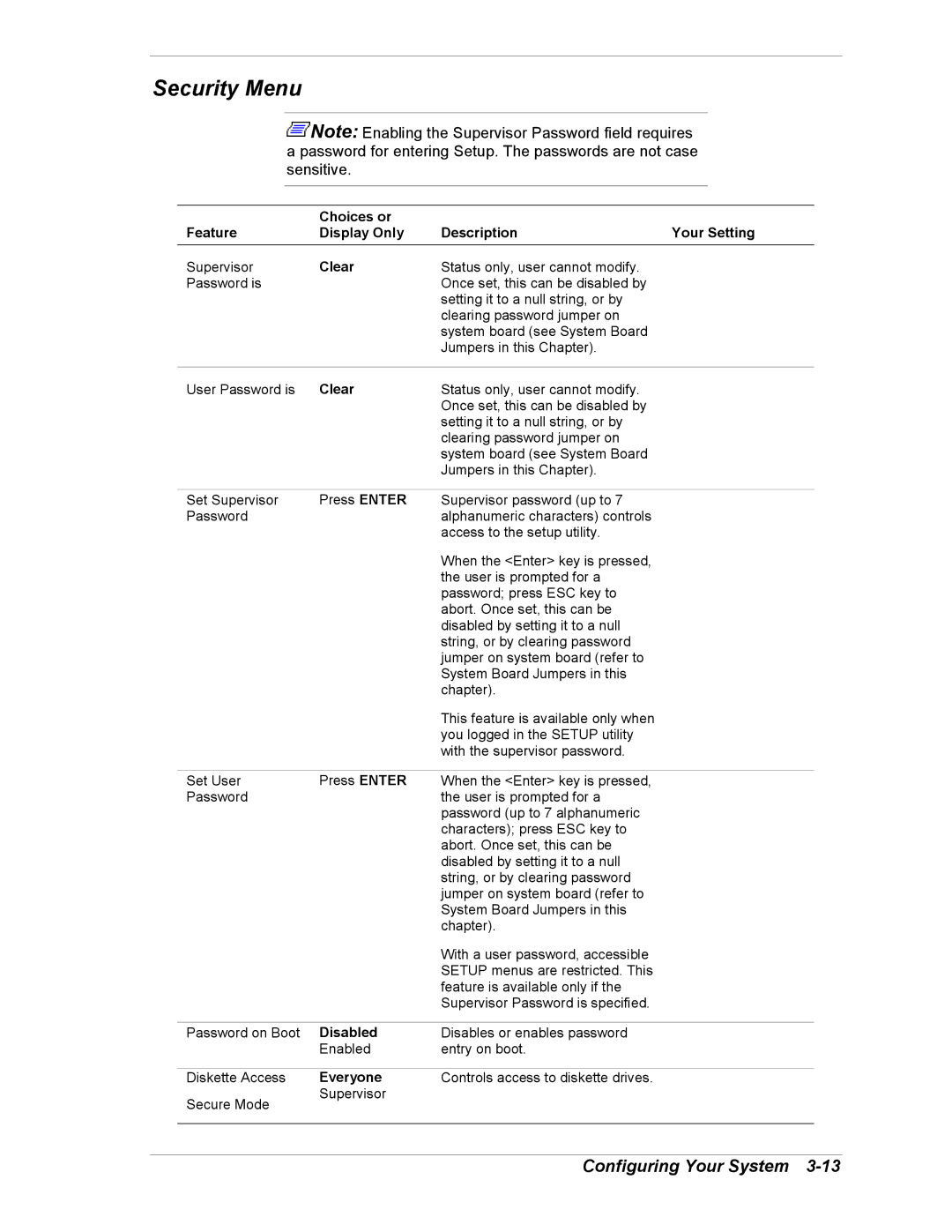 NEC 5800/180Ra-7 manual Security Menu, Clear, Everyone 