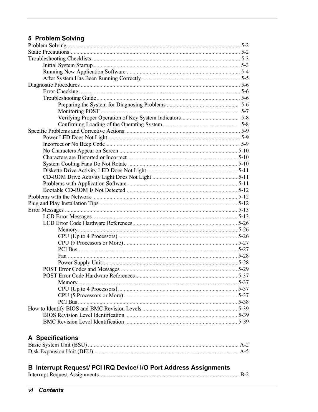 NEC 5800/180Ra-7 manual Problem Solving, Vi Contents 