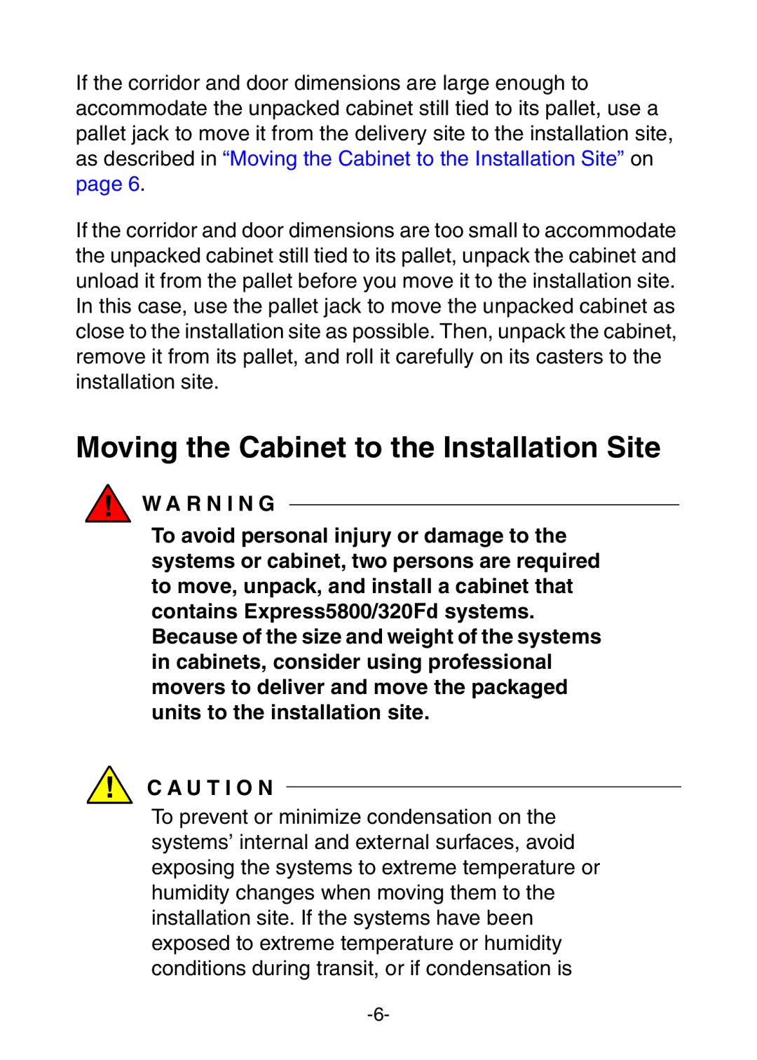 NEC 5800/320Fd manual Moving the Cabinet to the Installation Site 