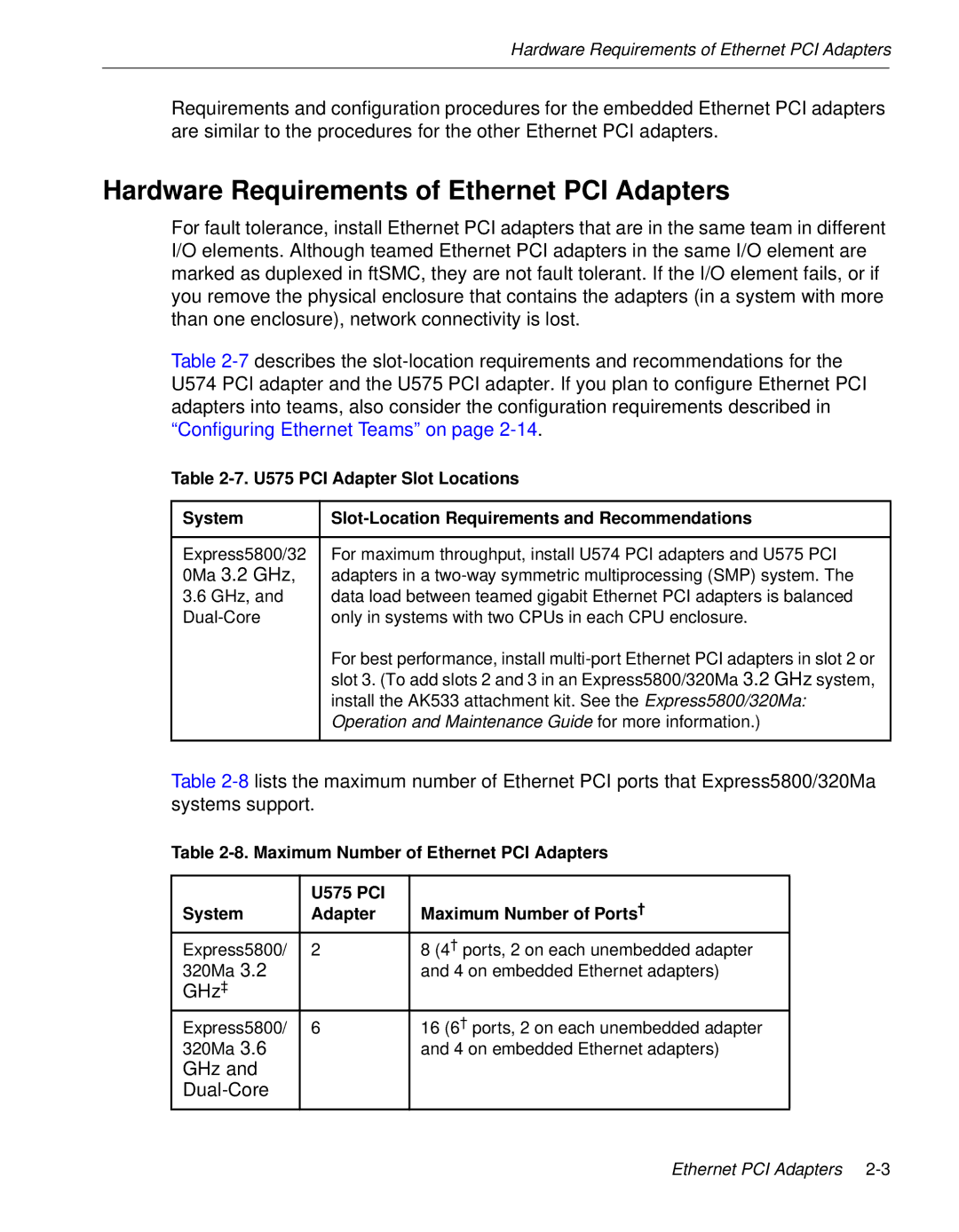 NEC 5800/320MA manual Hardware Requirements of Ethernet PCI Adapters, 0Ma 3.2 GHz 