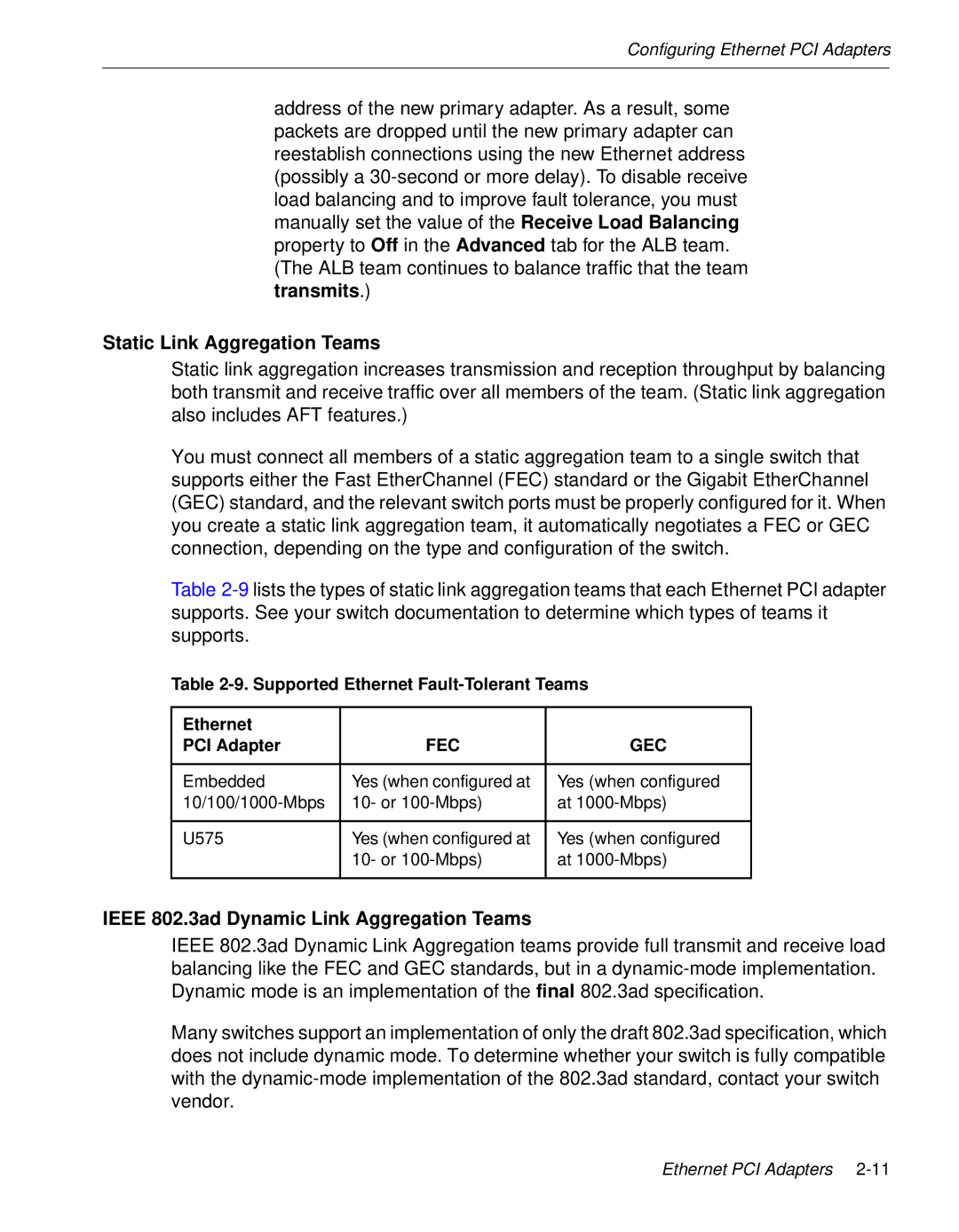 NEC 5800/320MA manual Static Link Aggregation Teams, Ieee 802.3ad Dynamic Link Aggregation Teams 