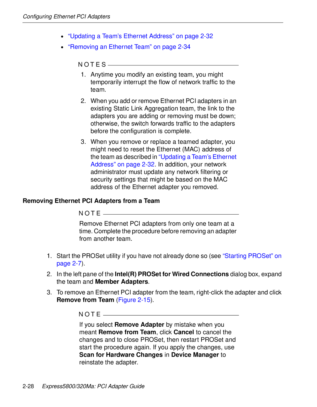 NEC 5800/320MA manual Removing Ethernet PCI Adapters from a Team 