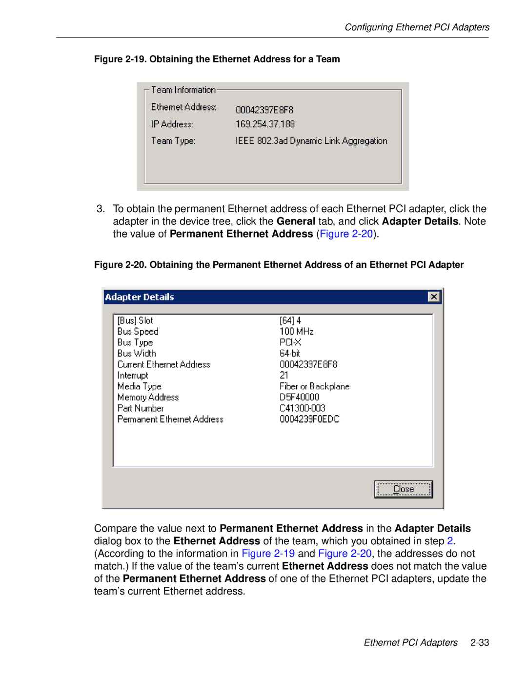 NEC 5800/320MA manual Obtaining the Ethernet Address for a Team 