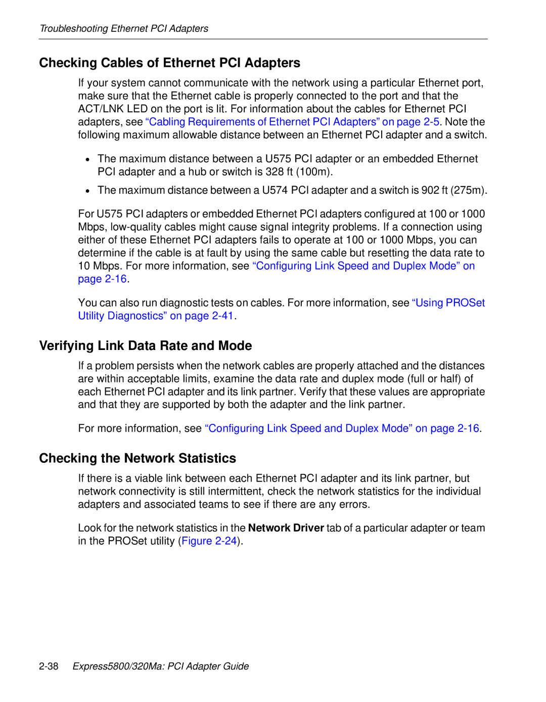 NEC 5800/320MA manual Checking Cables of Ethernet PCI Adapters, Verifying Link Data Rate and Mode 