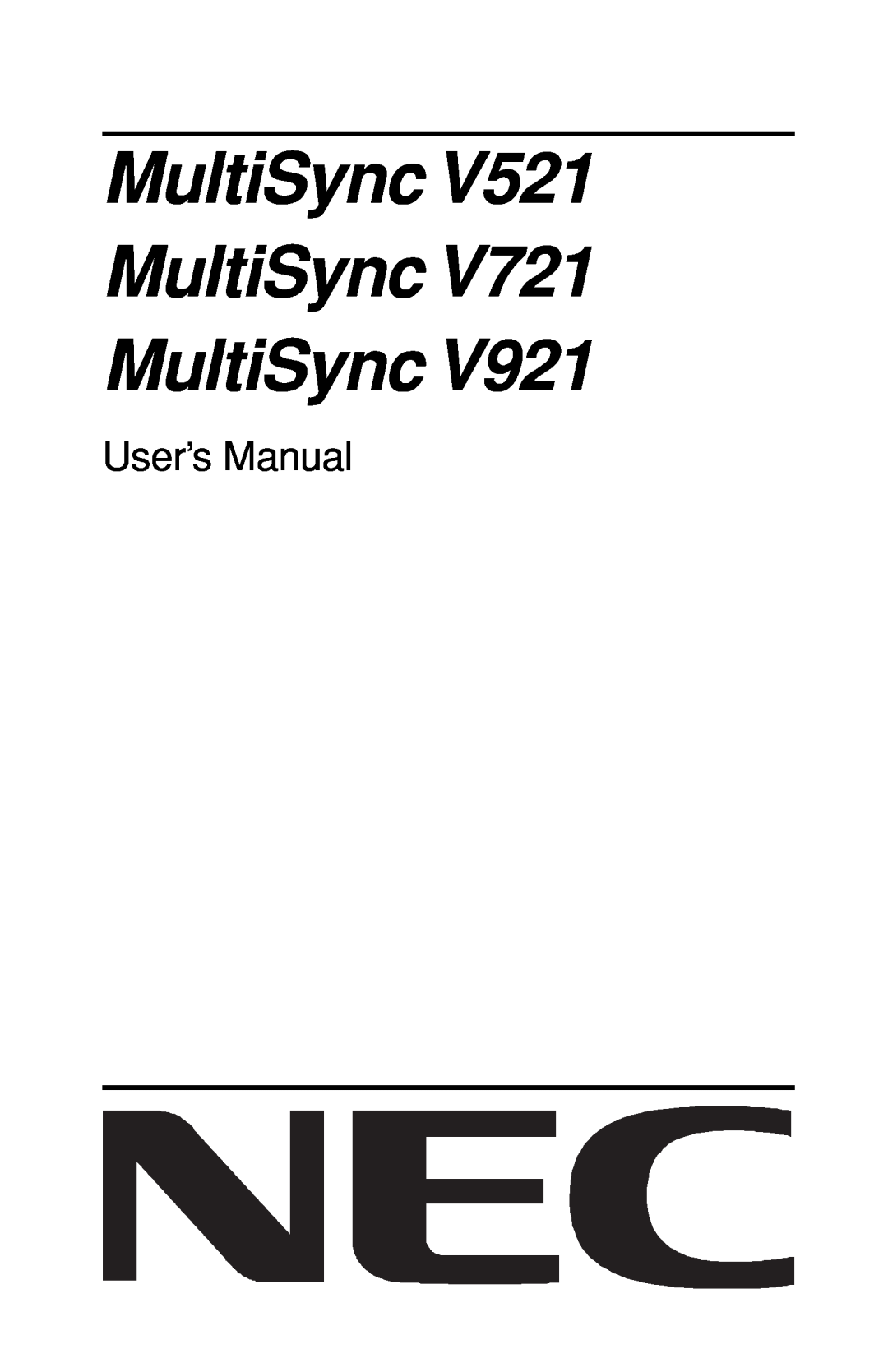 NEC 60000531 user manual MultiSync MultiSync MultiSync, User’s Manual 