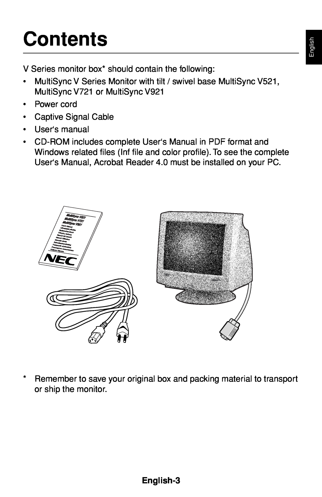 NEC 60000531 user manual Contents, English-3 
