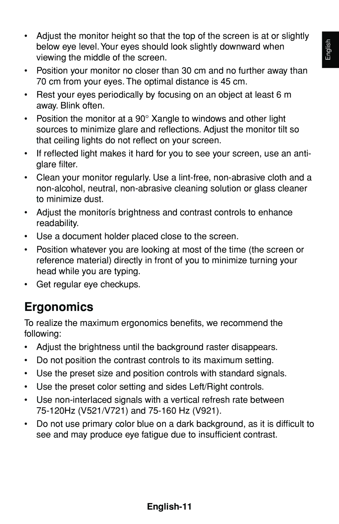 NEC 60000531 user manual Ergonomics, English-11 