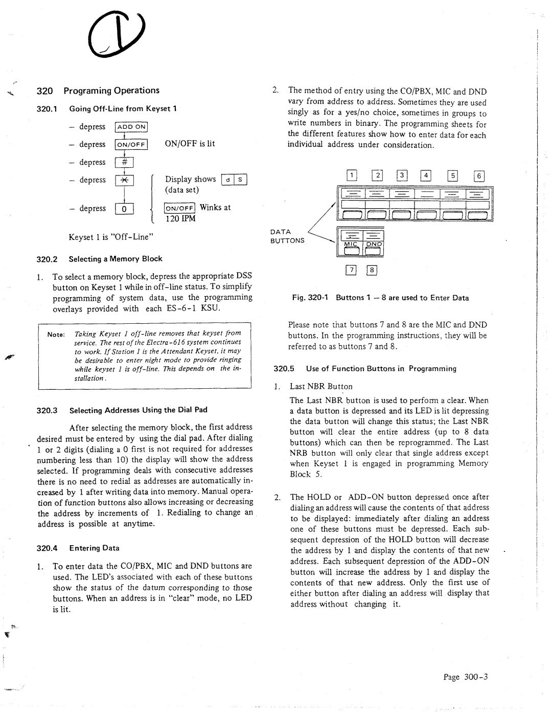 NEC 616 manual Programing Operations, Buttons 1 8 are used to Enter Data 