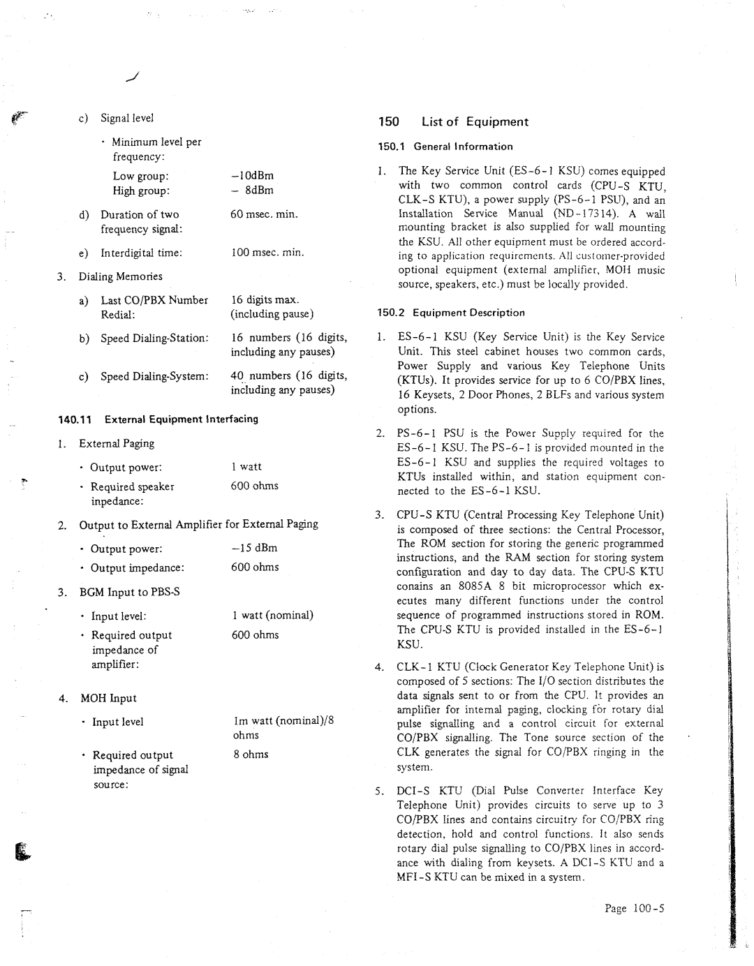 NEC 616 manual List of Equipment 