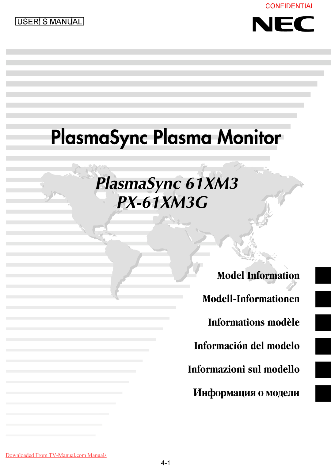 NEC 61XM3 user manual PlasmaSync Plasma Monitor 