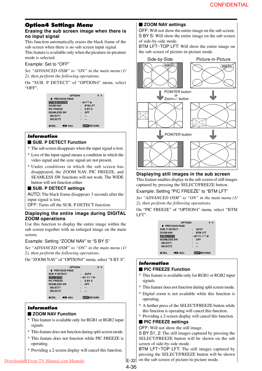 NEC 61XM3 user manual Option4 Settings Menu, Erasing the sub screen image when there is, No input signal 