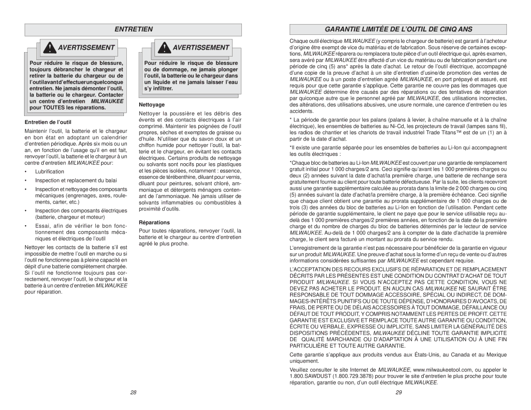 NEC 6310-20 manual Entretien de l’outil, Lubriﬁcation Inspection et replacement du balai, Réparations 