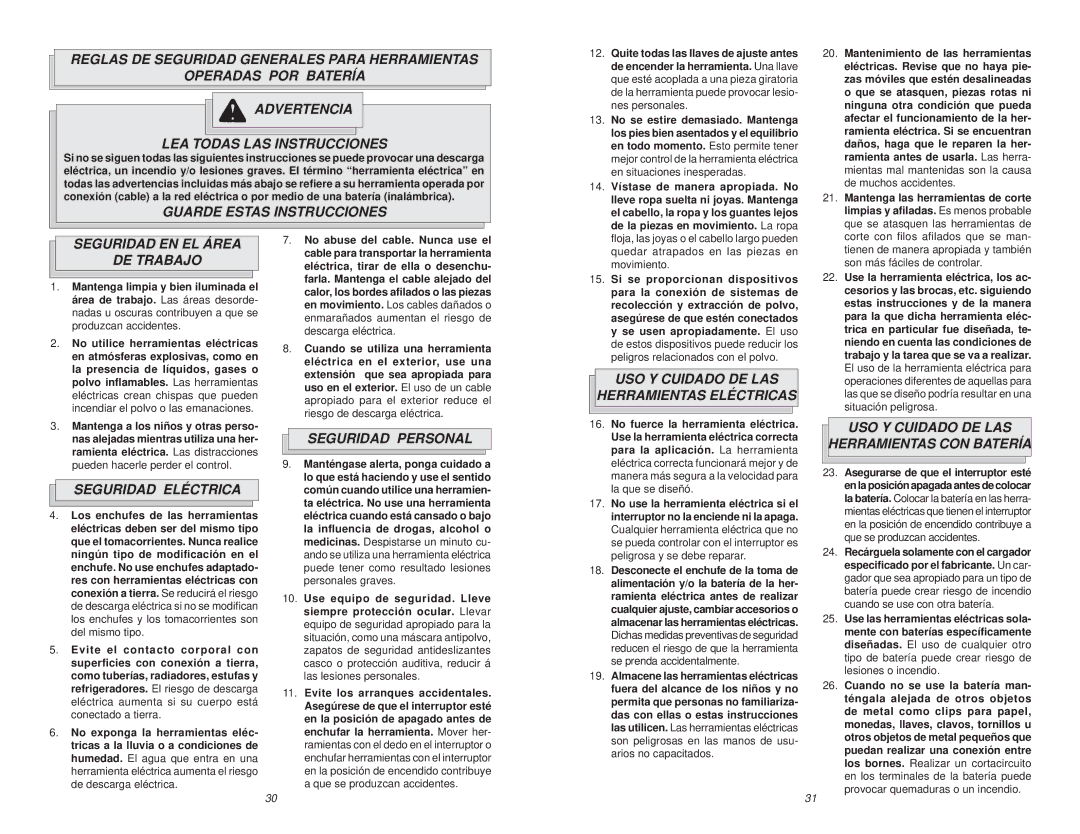 NEC 6310-20 Guarde Estas Instrucciones, Seguridad EN EL Área DE Trabajo, USO Y Cuidado DE LAS Herramientas Eléctricas 