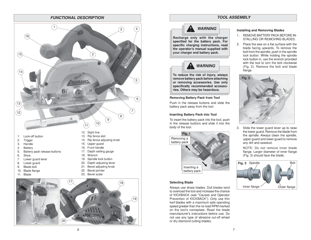 NEC 6310-20 manual Functional Description Tool Assembly, Removing Battery Pack from Tool, Inserting Battery Pack into Tool 