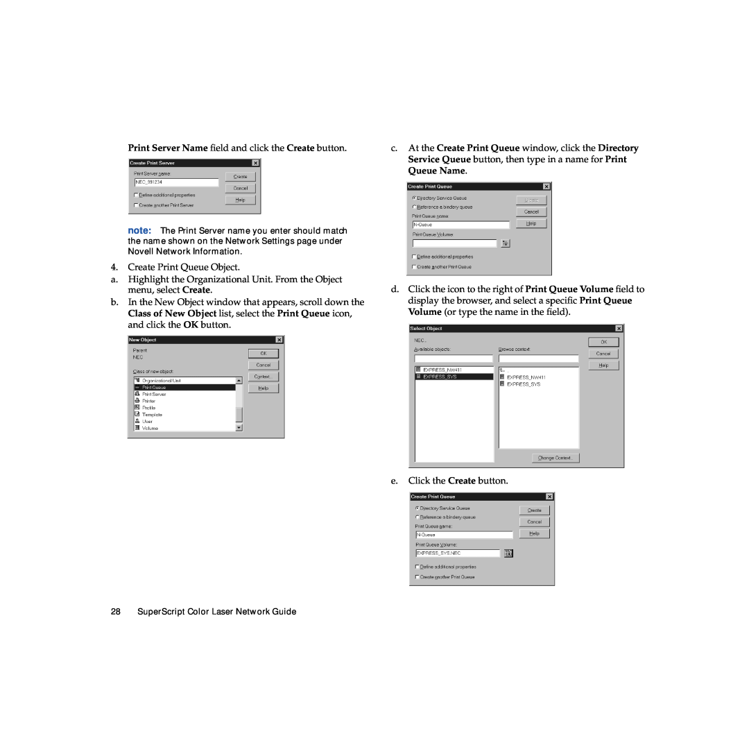 NEC 703-A0368-001 manual Print Server Name ﬁeld and click the Create button 
