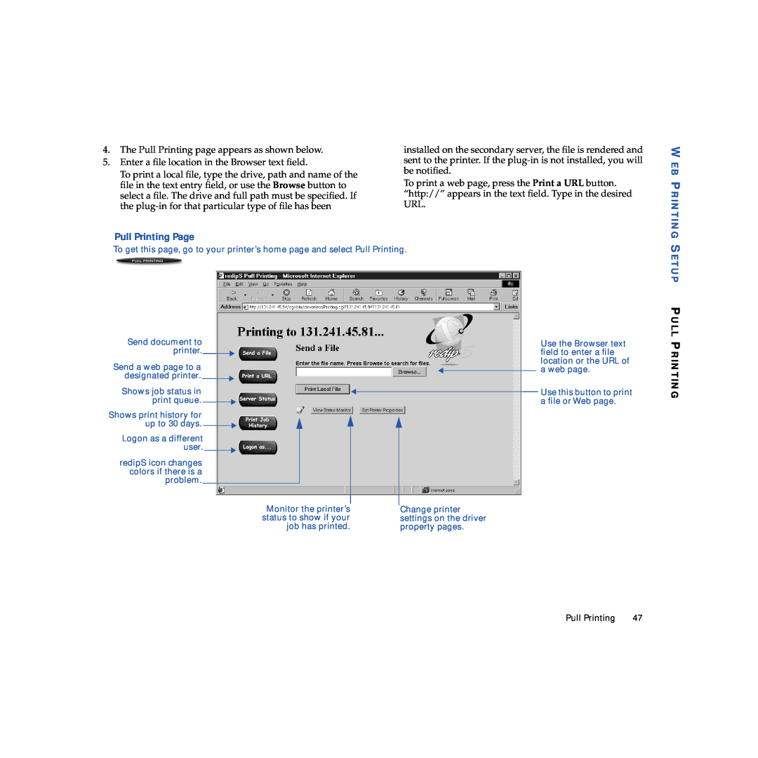 NEC 703-A0368-001 manual Pull Printing Page, Web Printing, Setup Pull 