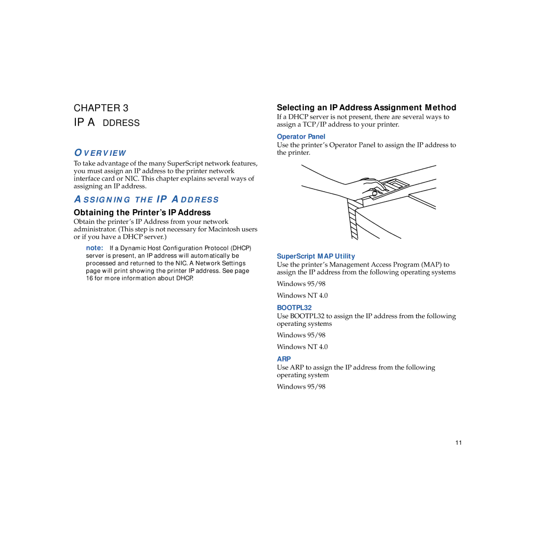 NEC 703-A0368-001 manual Obtaining the Printer’s IP Address, Selecting an IP Address Assignment Method 