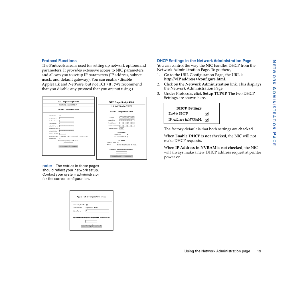 NEC 703-A0368-001 manual Protocol Functions, Network Administration 