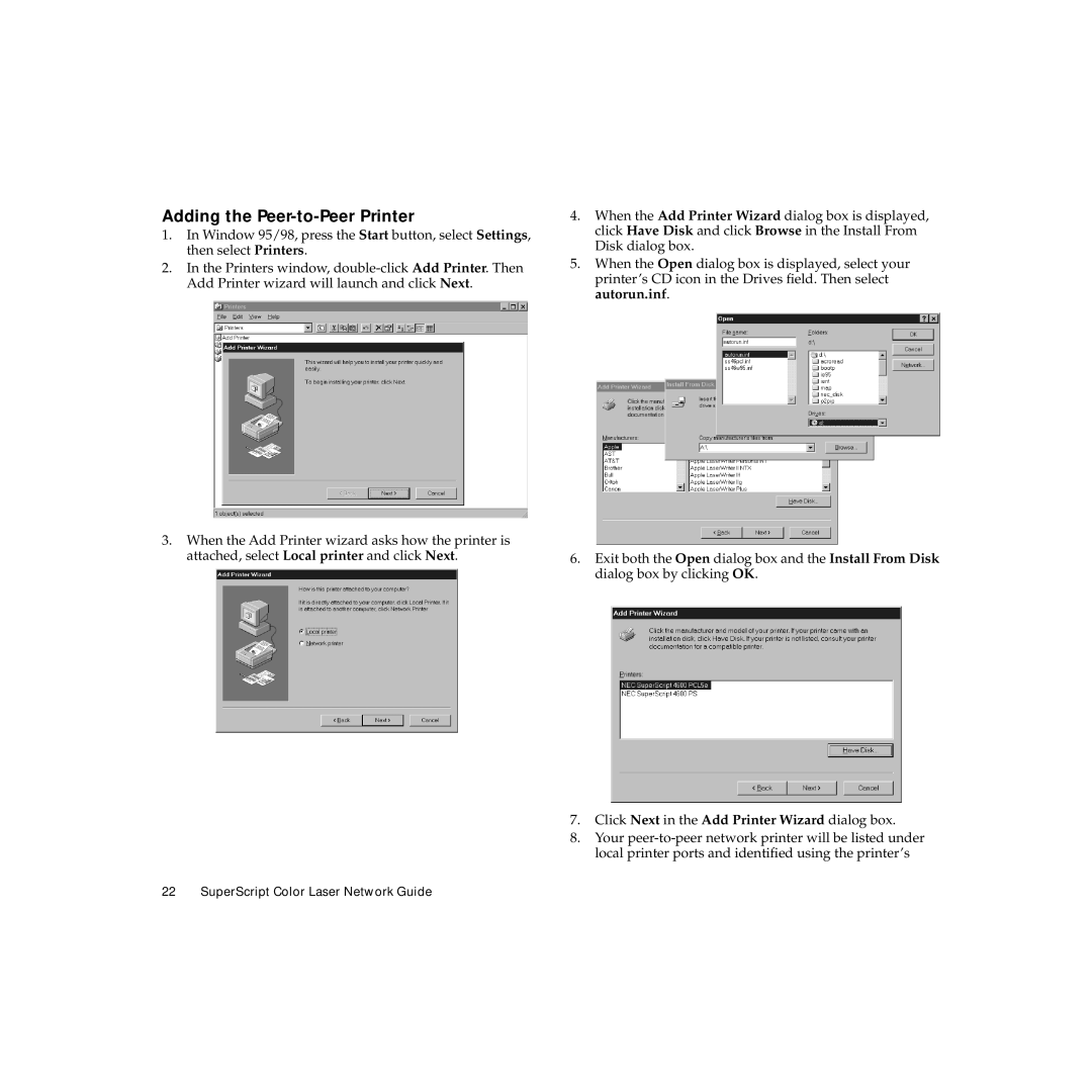 NEC 703-A0368-001 manual Adding the Peer-to-Peer Printer 