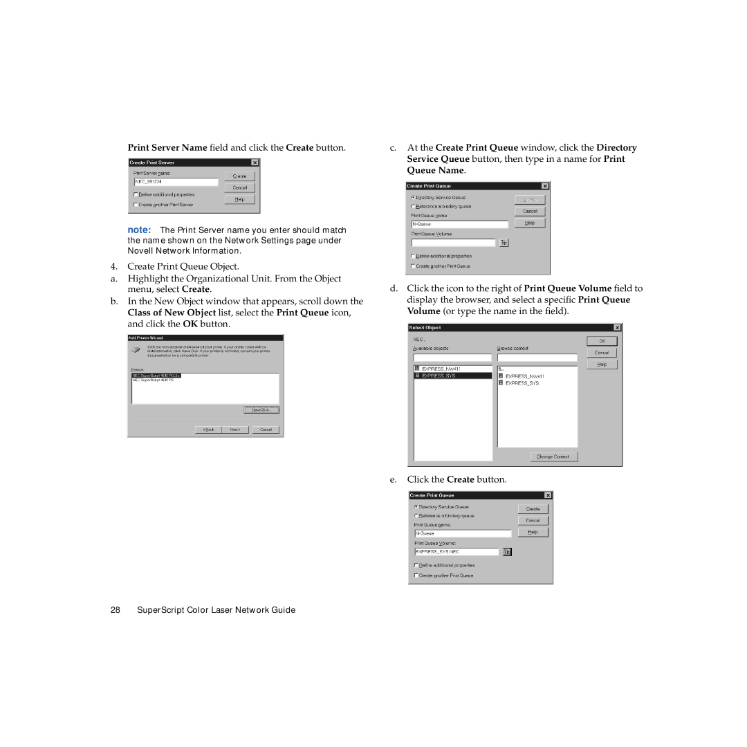 NEC 703-A0368-001 manual Print Server Name ﬁeld and click the Create button 