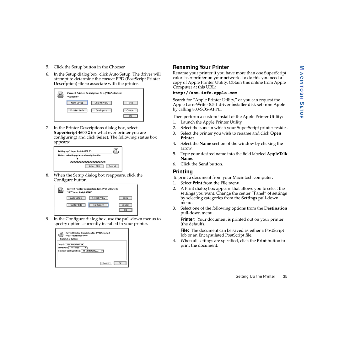 NEC 703-A0368-001 manual Renaming Your Printer, Printing 