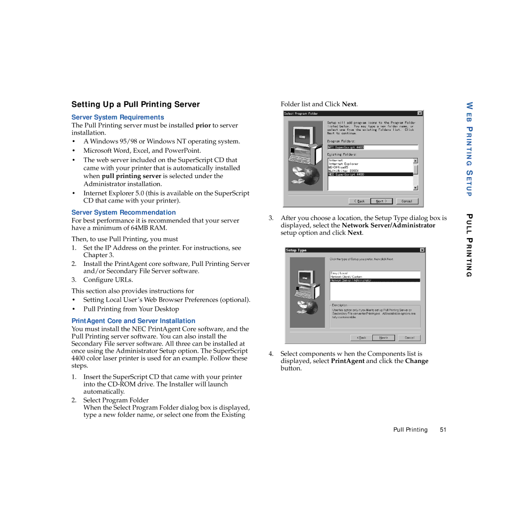 NEC 703-A0368-001 manual Setting Up a Pull Printing Server, Server System Requirements, Server System Recommendation 