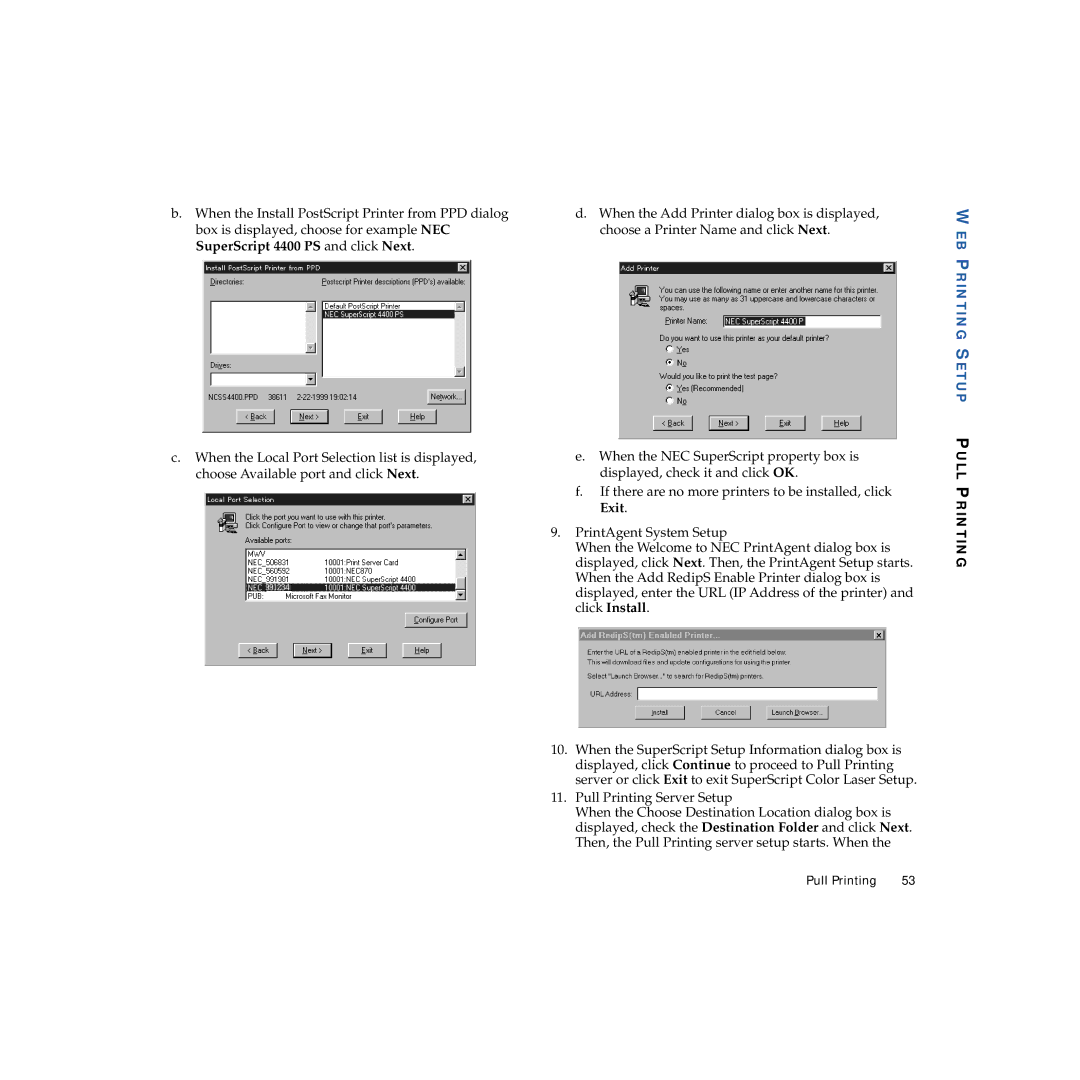 NEC 703-A0368-001 manual WEB Printing Setup Pull Printing 