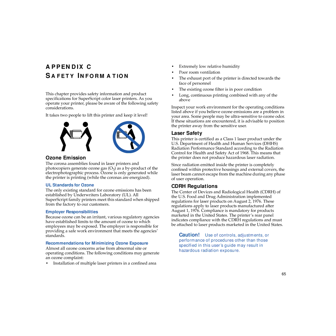 NEC 703-A0368-001 manual Safety Information, Ozone Emission, Laser Safety, Cdrh Regulations 